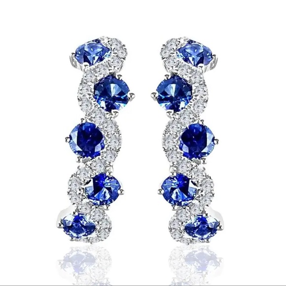 Blue & Silver Crystal Lever-back Locking Earrings - Picture 1 of 4